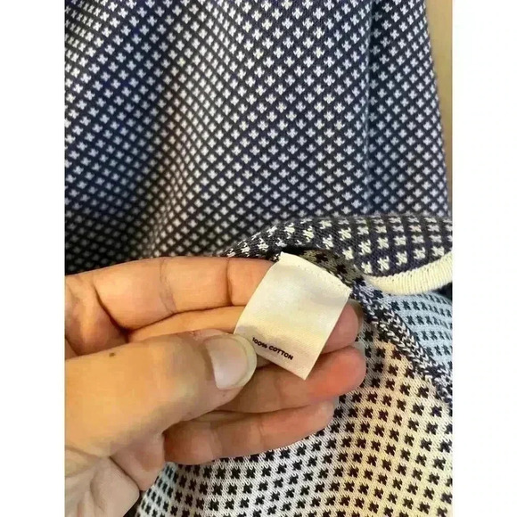 Halogen Women's Jacket Blazer 100% Cotton Blue White Fleur-de-lis Button Front L - Picture 4 of 7